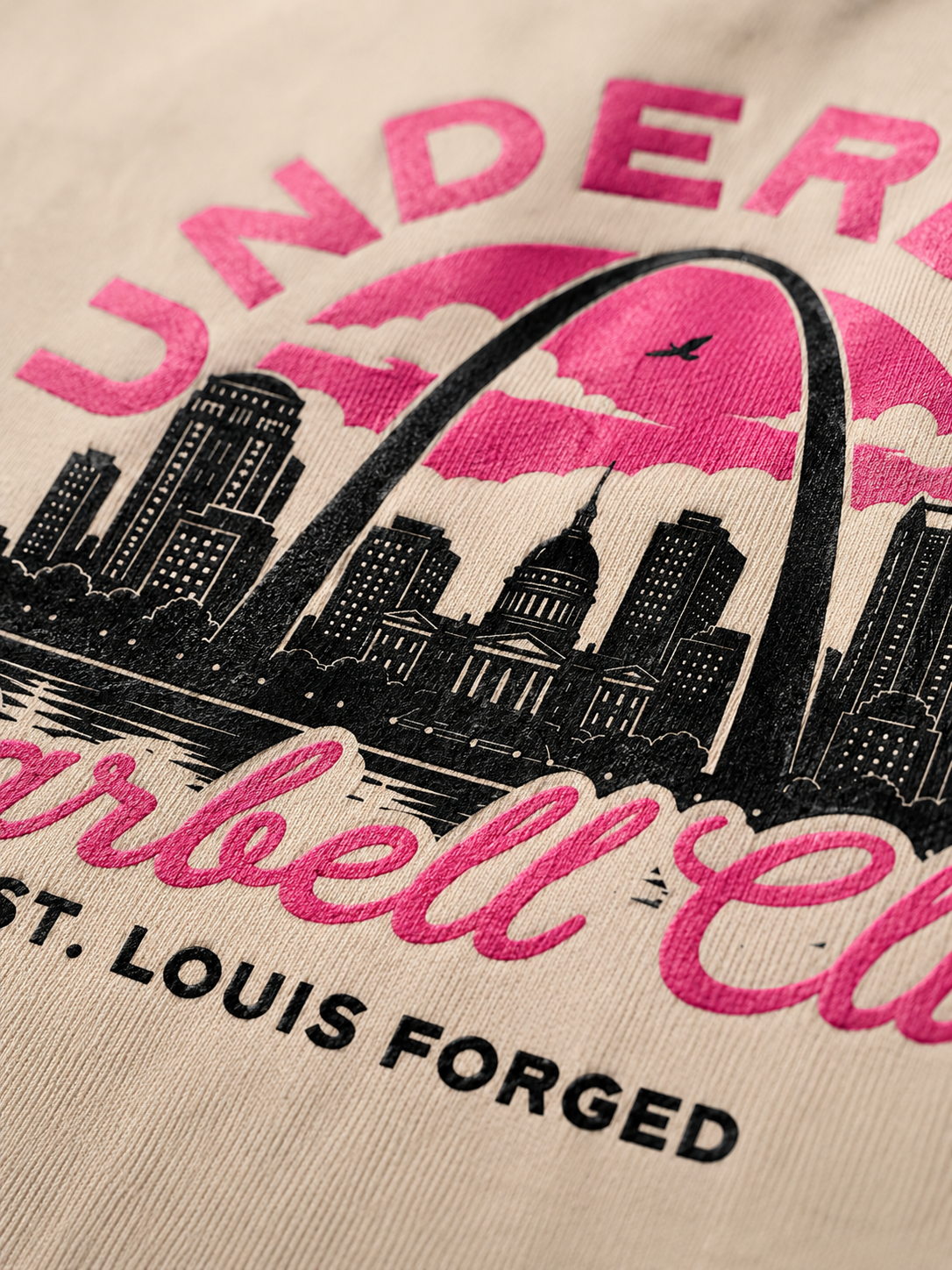 Design example: location skyline print in pink and black